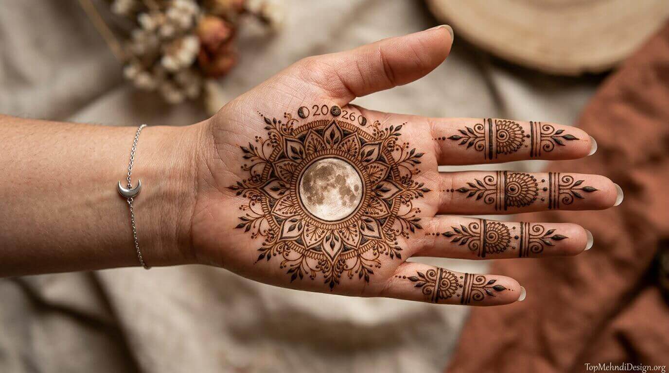 Moon Mehndi Design Simple Easy 2026
