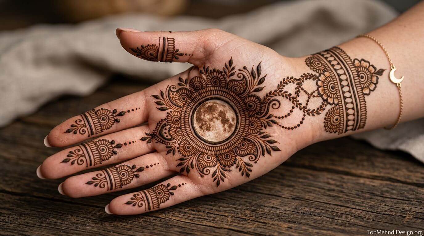 Moon Mehndi Design Simple Easy 2026