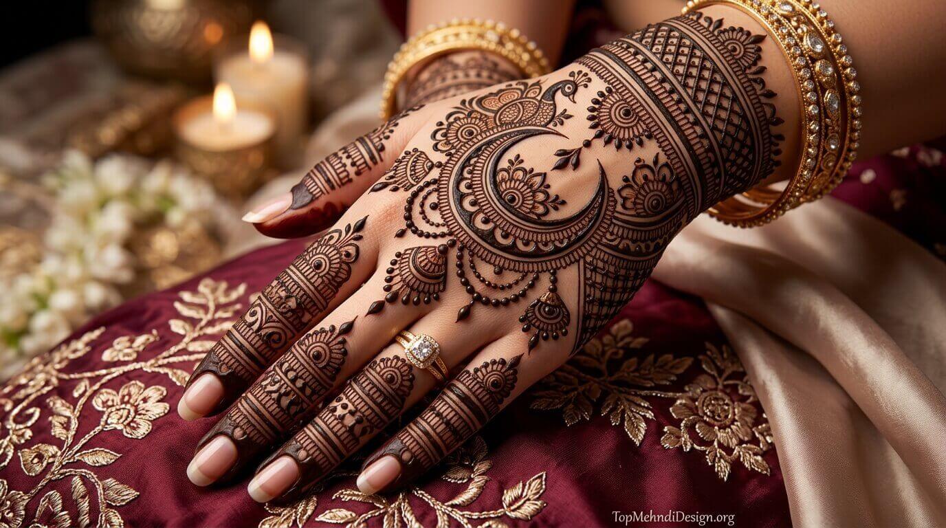 Moon Mehndi Design for Back Hand 2026