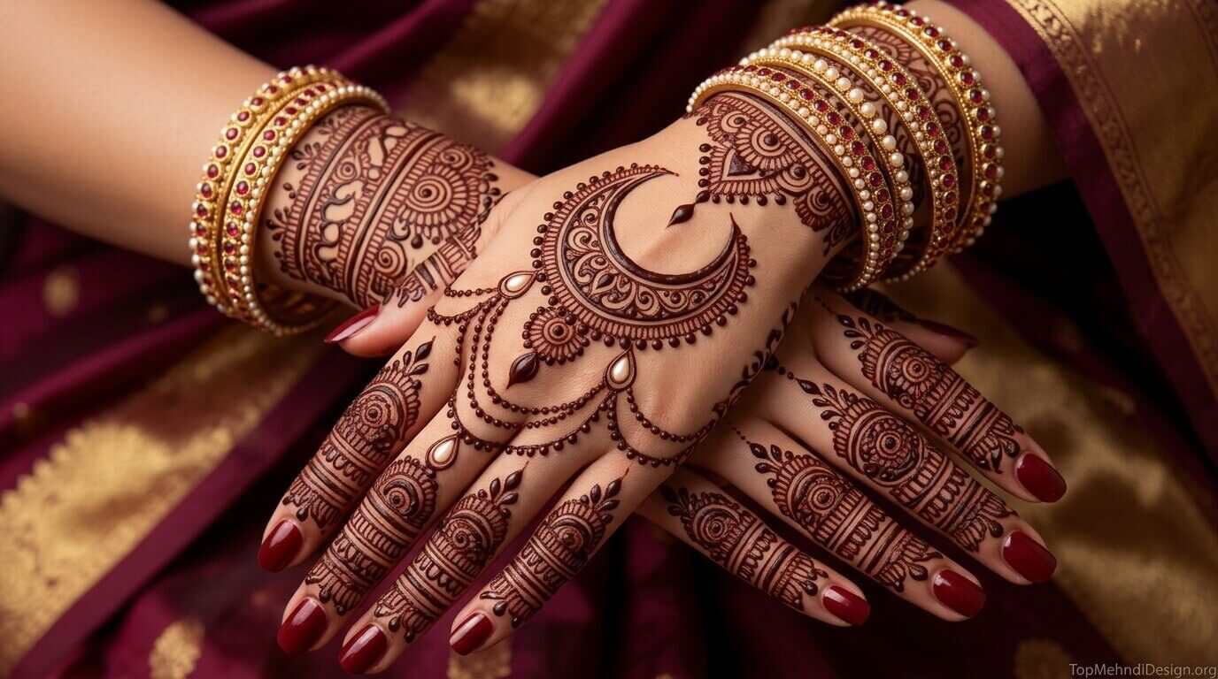 Moon Mehndi Design for Back Hand 2026