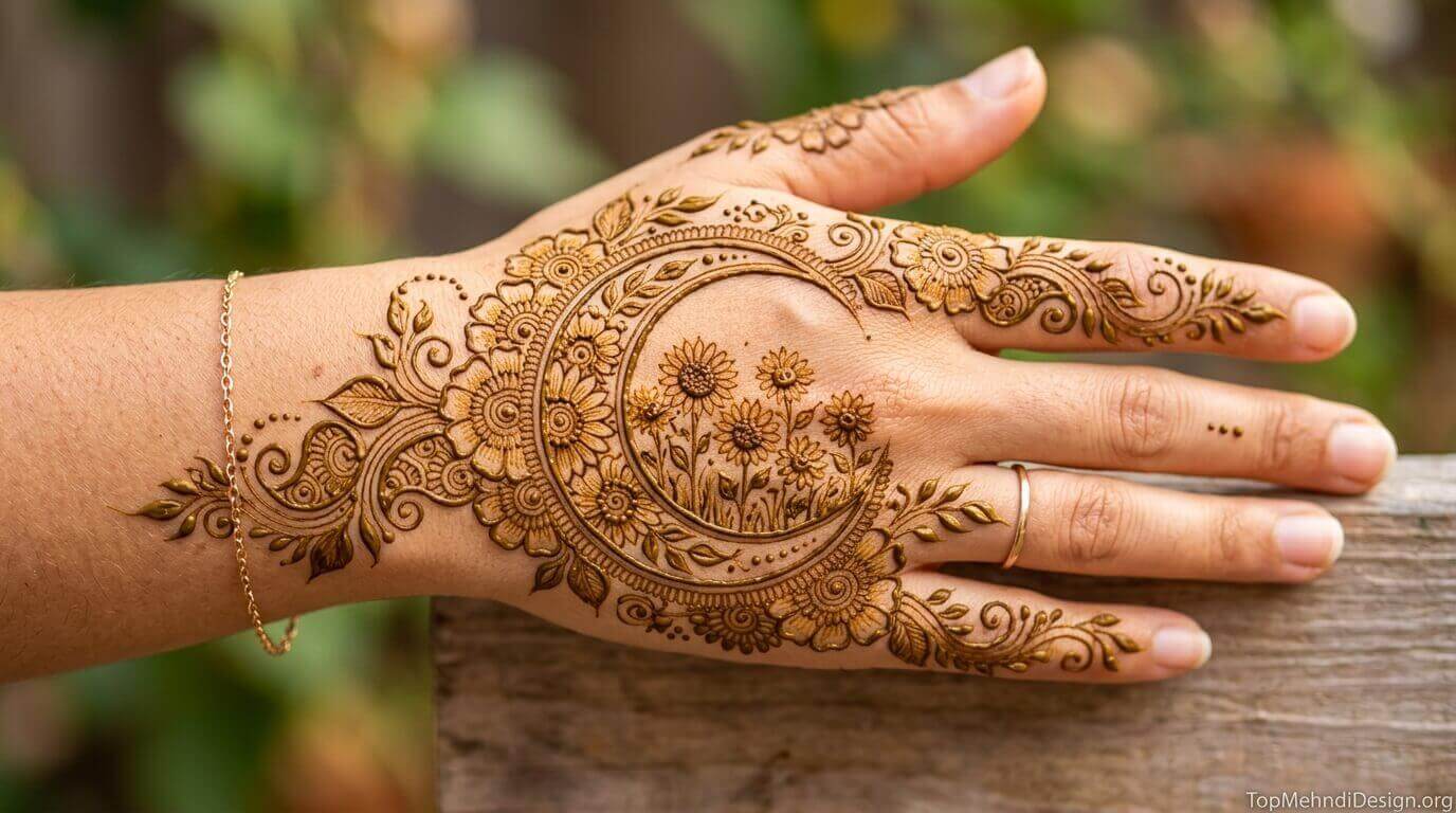 Moon Mehndi Design for Back Hand 2026