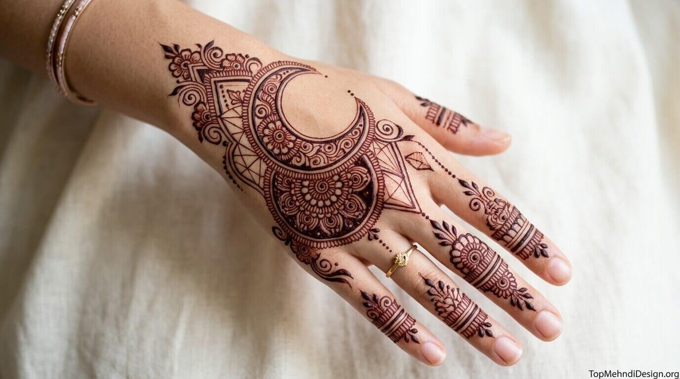 Moon Mehndi Design for Back Hand 2026