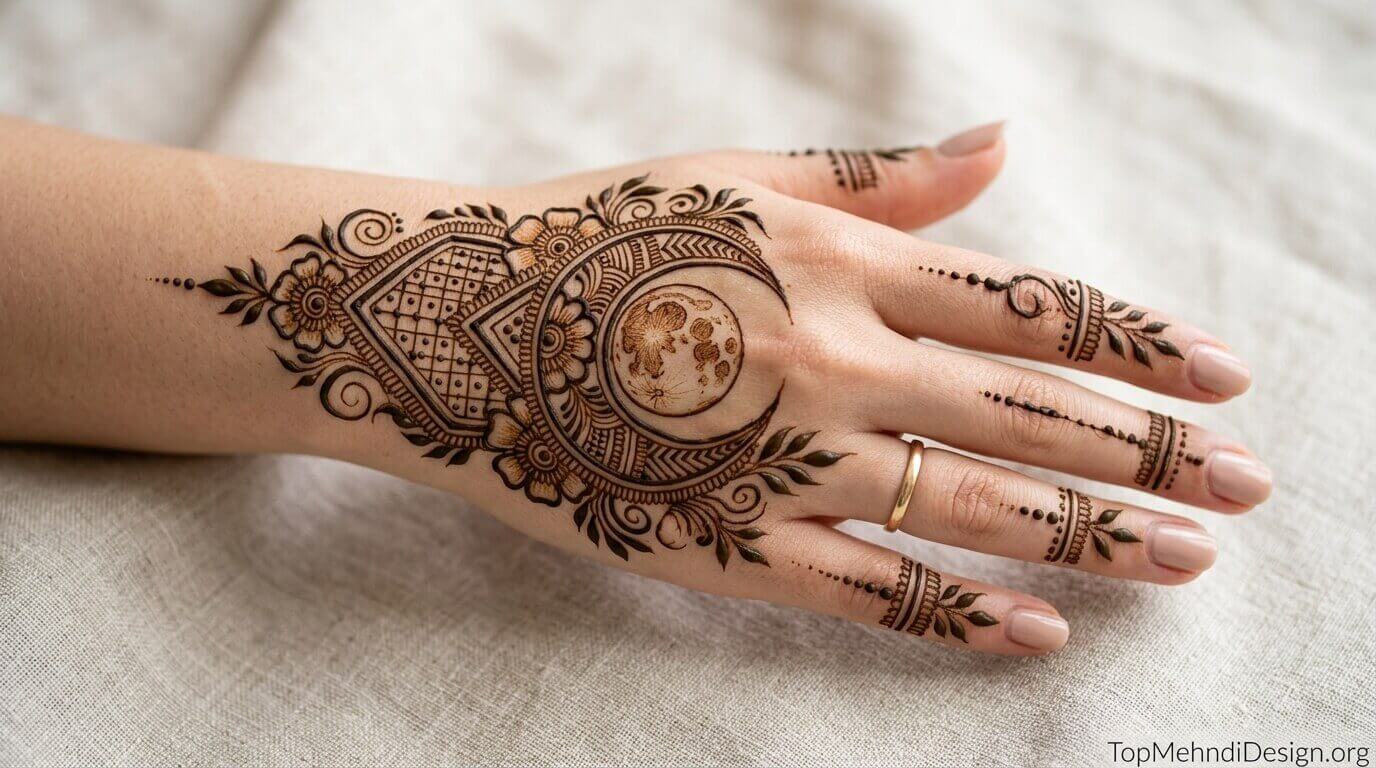 Moon Mehndi Design for Back Hand 2026