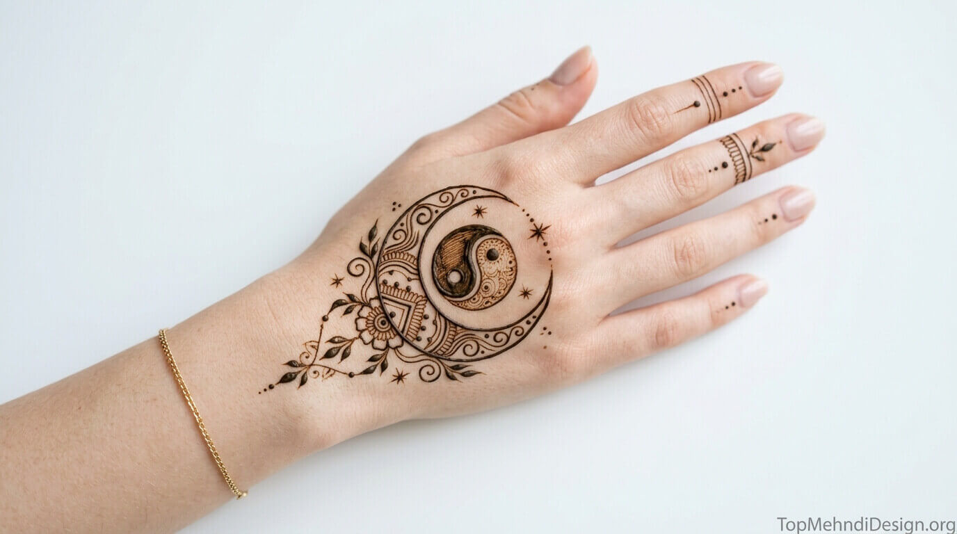 Moon Mehndi Design for Back Hand 2026