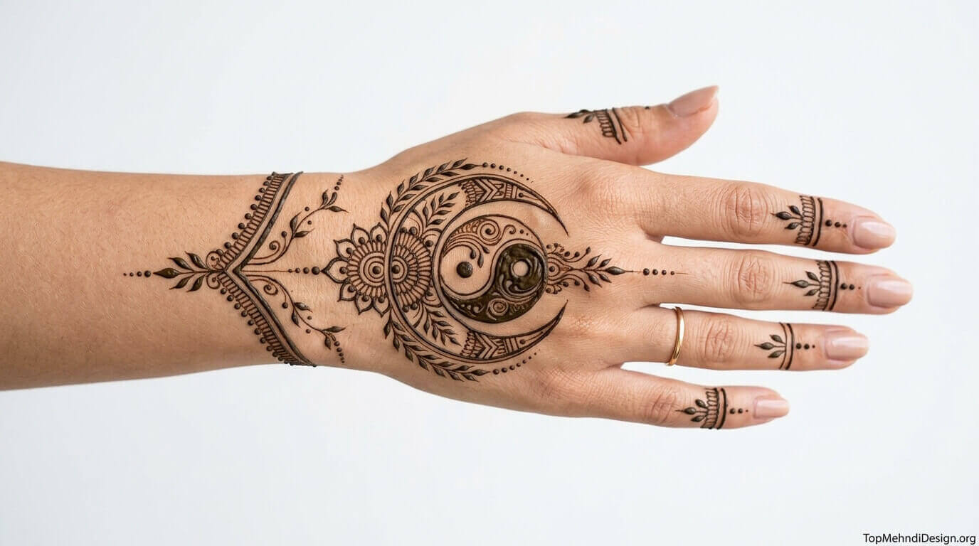 Moon Mehndi Design for Back Hand 2026