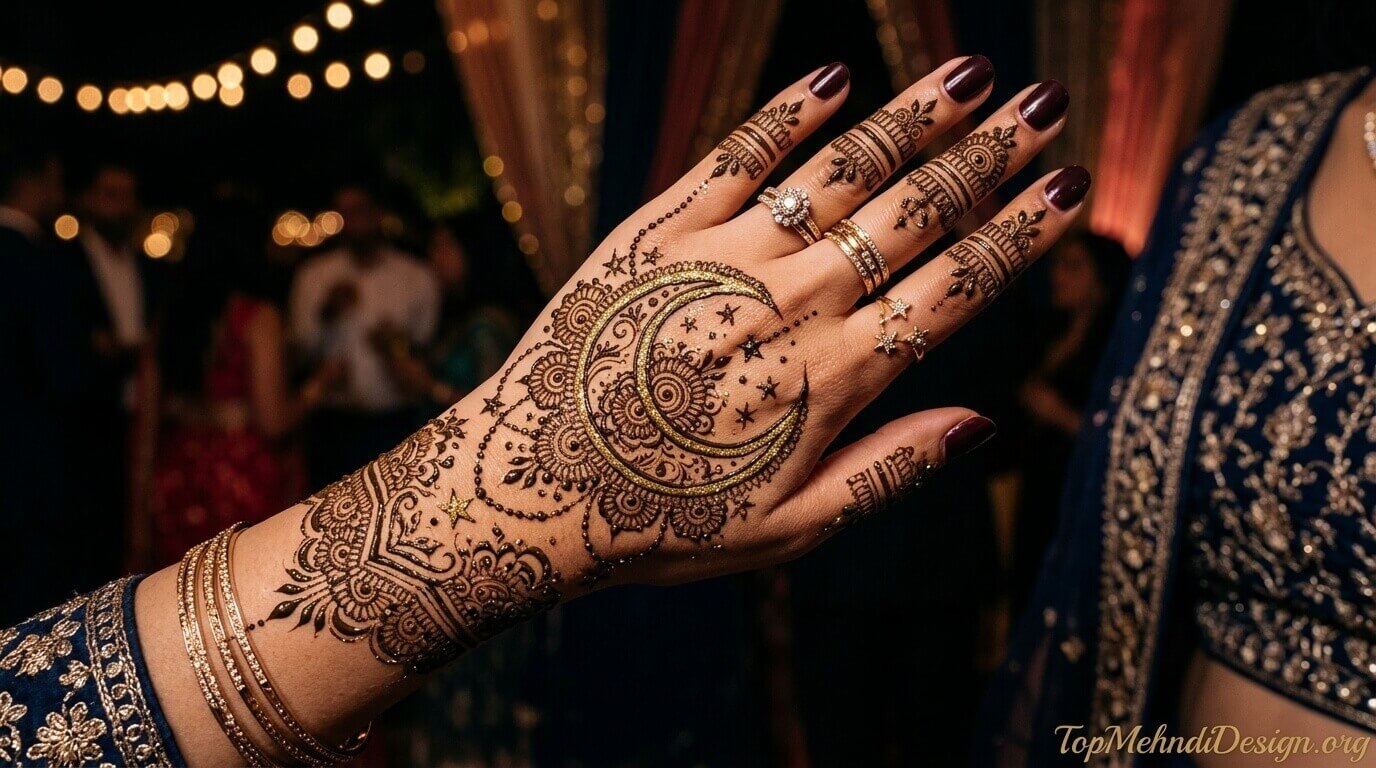 Moon Mehndi Design for Back Hand 2026