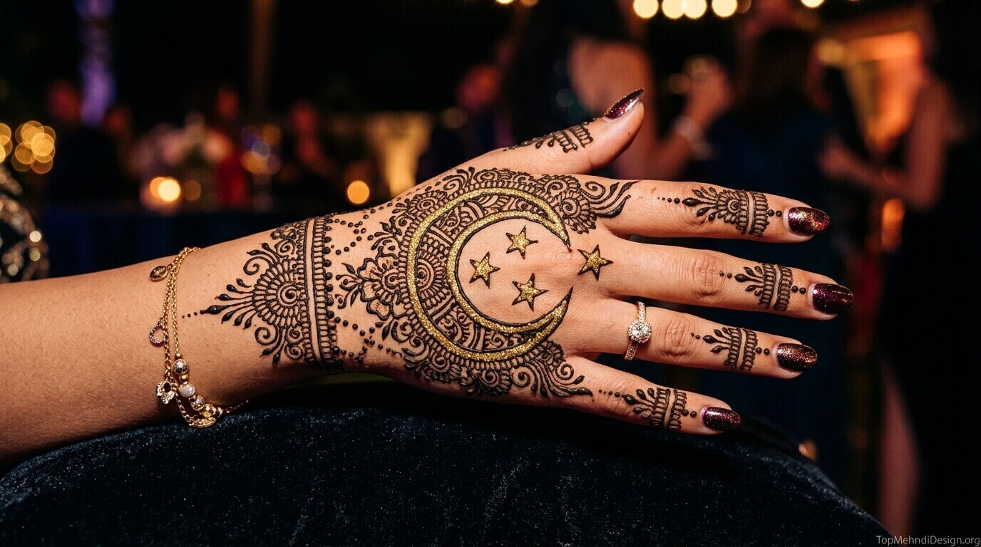 Moon Mehndi Design for Back Hand 2026
