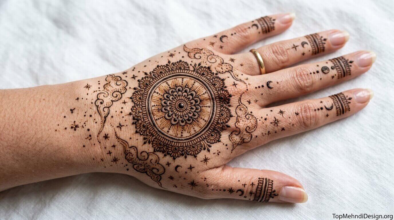 Moon Mehndi Design for Back Hand 2026