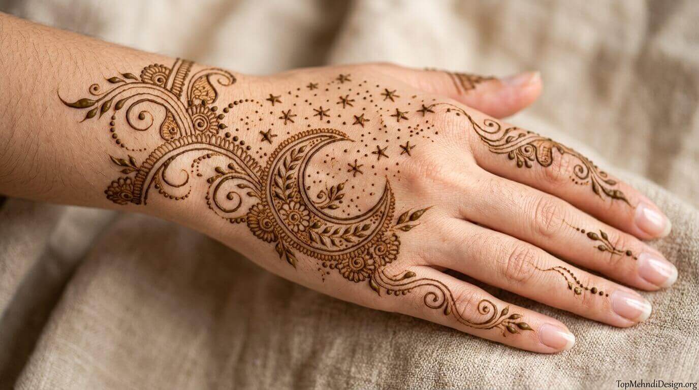 Moon Mehndi Design for Back Hand 2026