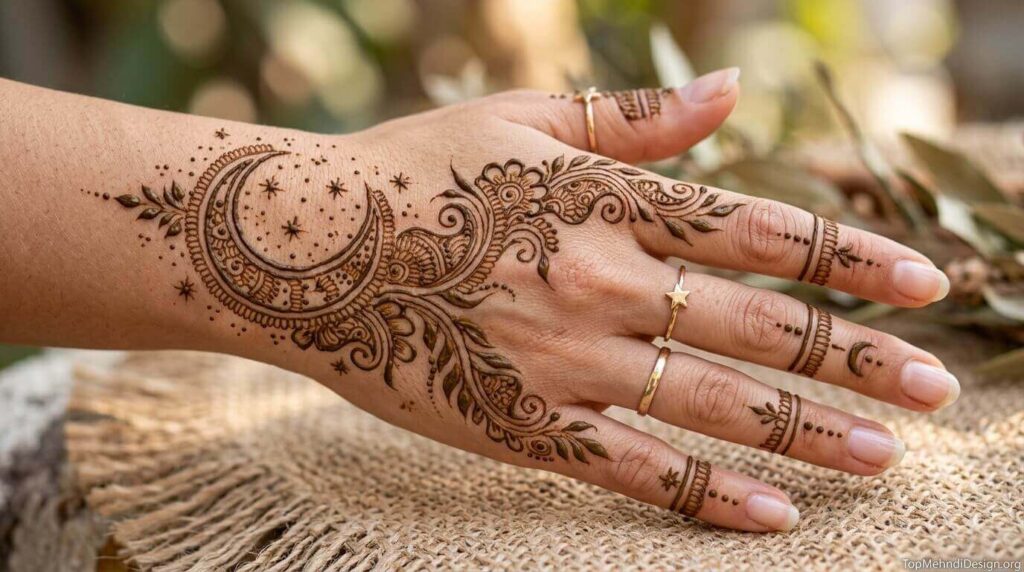 Moon Mehndi Design for Back Hand 2026