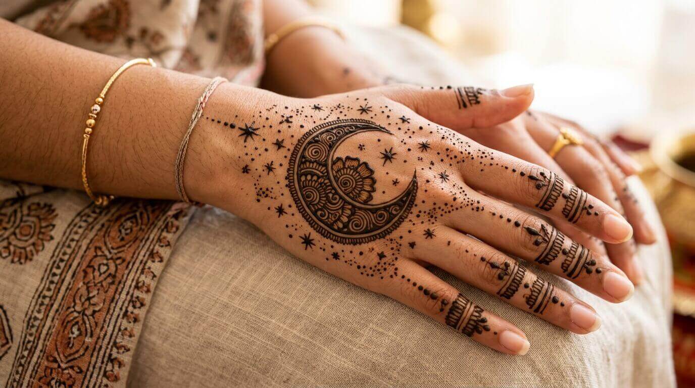 Moon Mehndi Design for Back Hand 2026