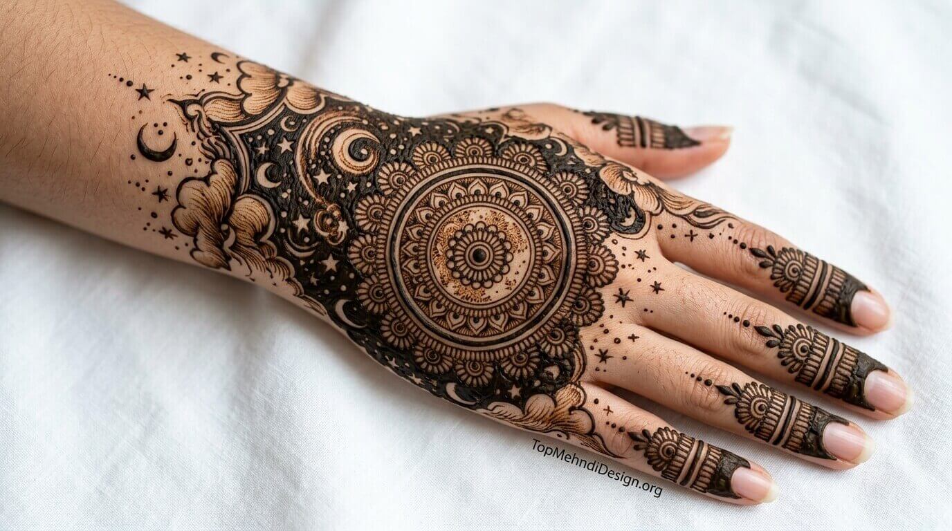 Moon Mehndi Design for Back Hand 2026