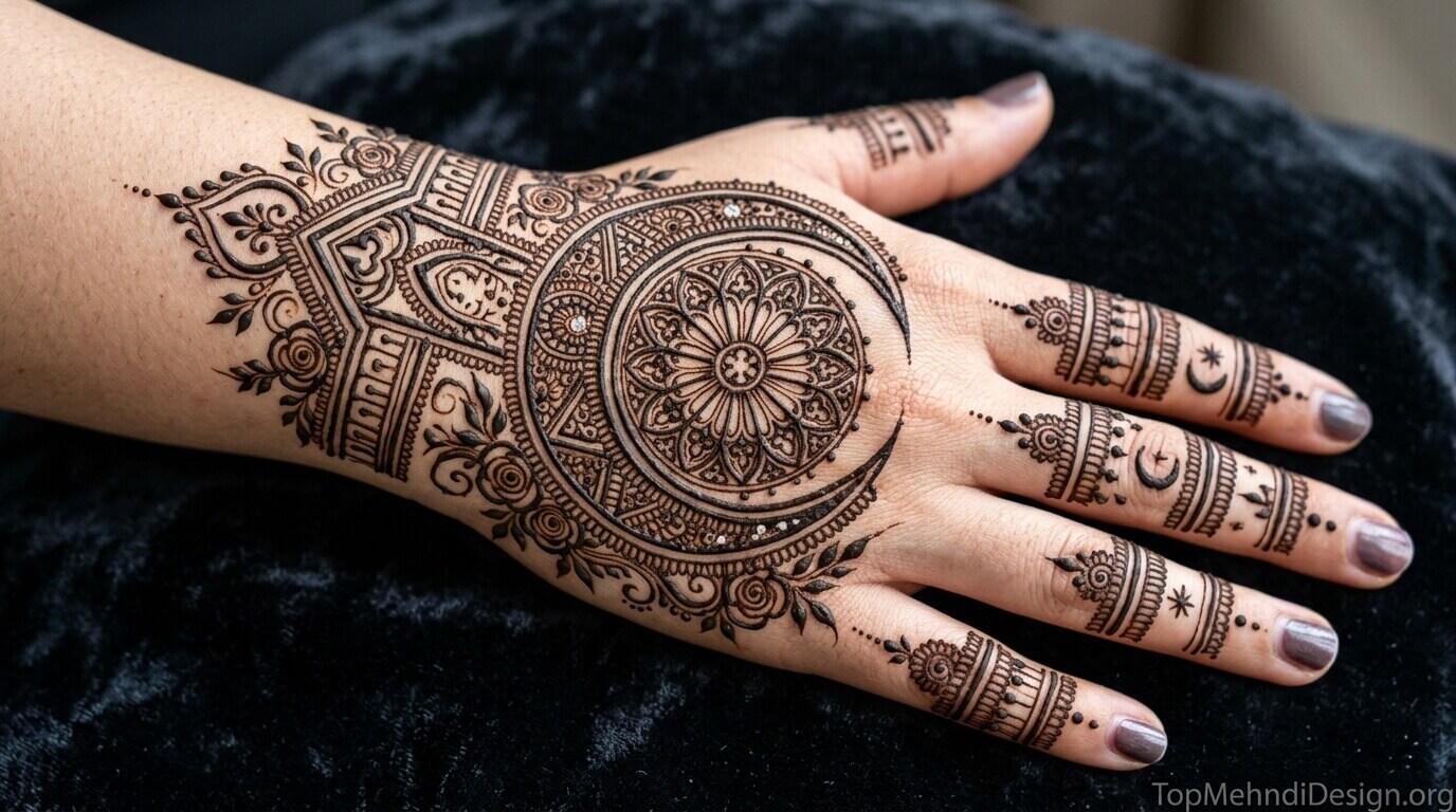 Moon Mehndi Design for Back Hand 2026