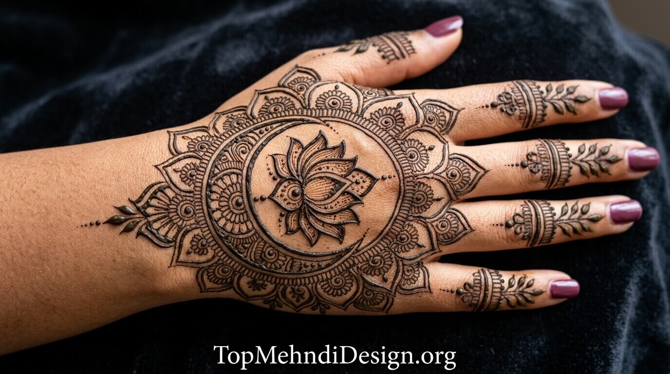 Moon Mehndi Design for Back Hand 2026
