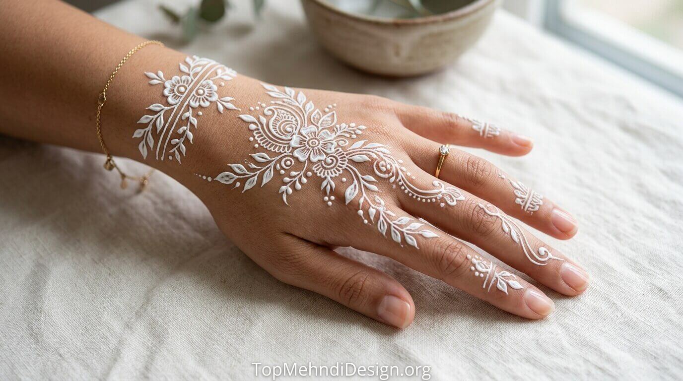 White Mehndi Design Simple 2026