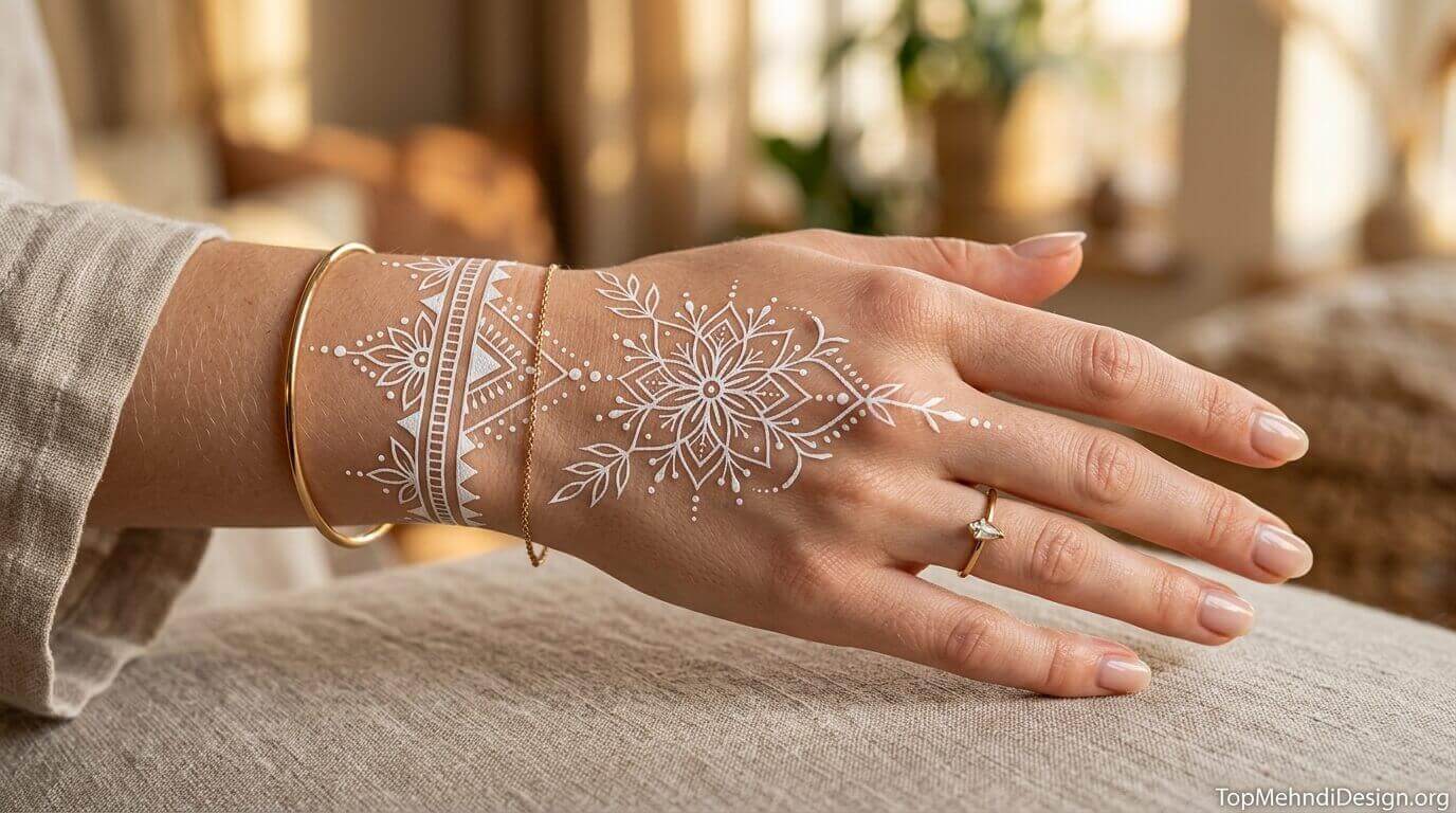 White Mehndi Design Simple 2026