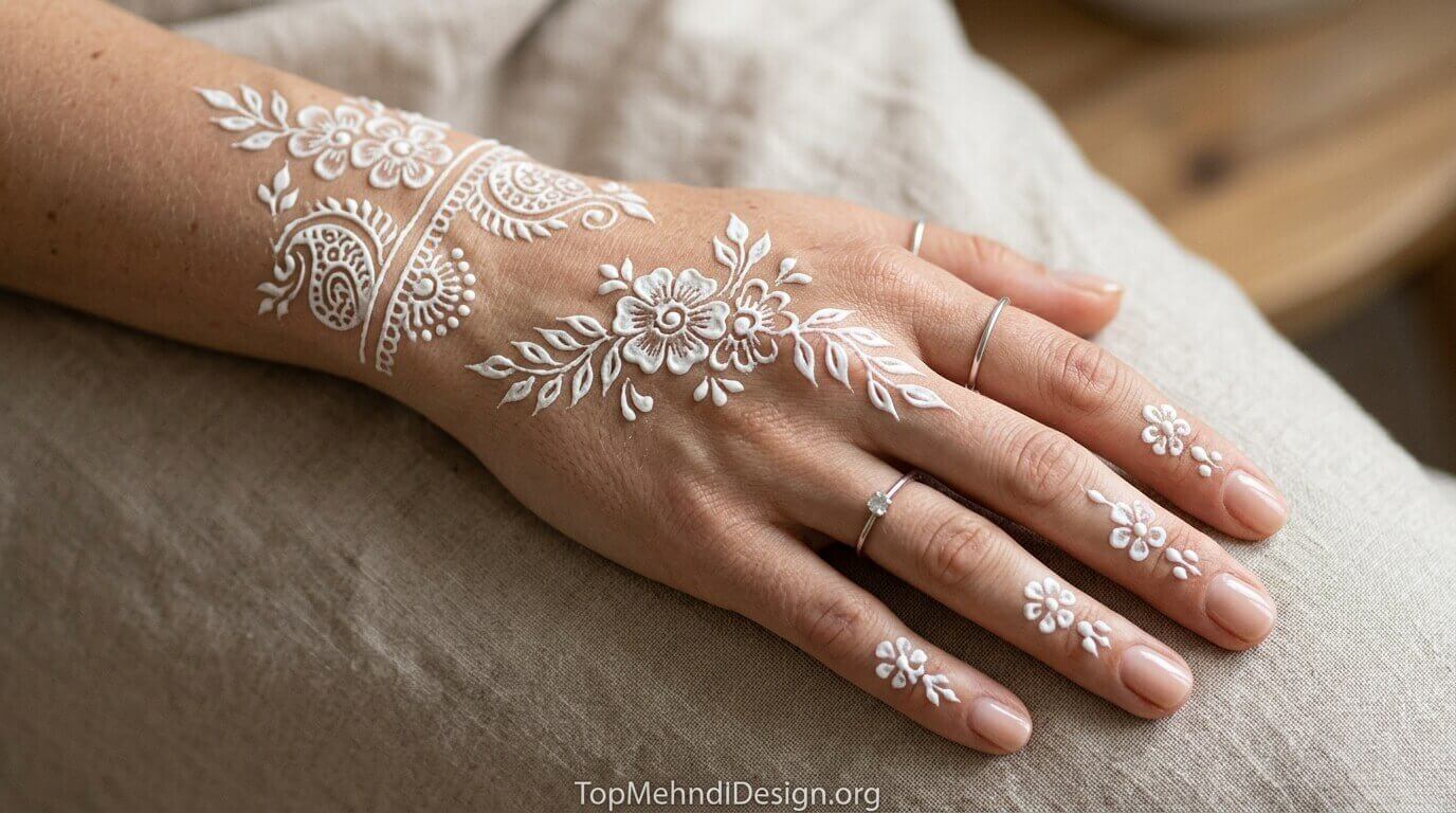 White Mehndi Design Simple 2026